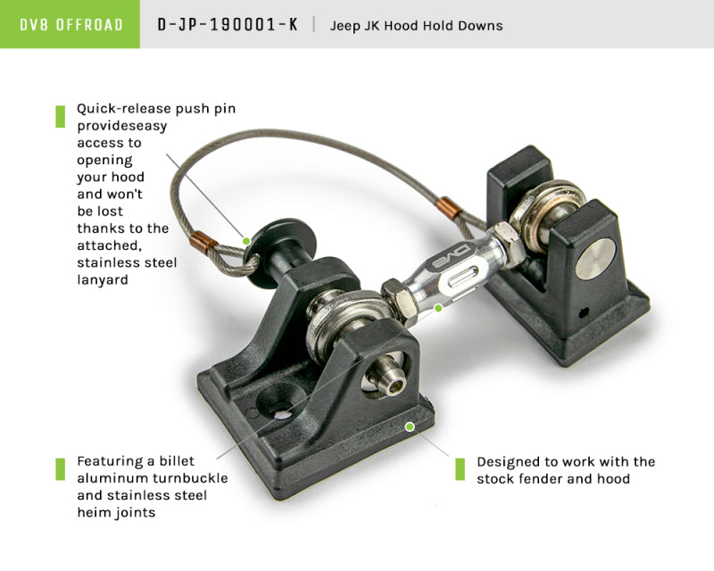 DV8 Offroad 2007-2018 Jeep JK Hood Hold Downs DV8 Offroad 2007-2018 Jeep JK Hood Hold Downs