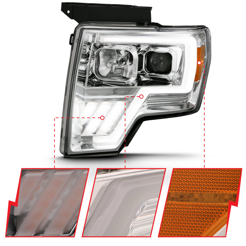 ANZO 2009-2013 Ford F-150 Projector Light Bar G4 Switchback H.L. Chrome Amber ANZO 2009-2013 Ford F-150 Projector Light Bar G4 Switchback H.L. Chrome Amber