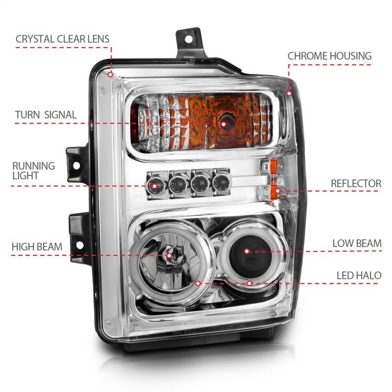 ANZO 2008-2010 Ford F-250 Projector Headlights w/ Halo Chrome (CCFL) ANZO 2008-2010 Ford F-250 Projector Headlights w/ Halo Chrome (CCFL)
