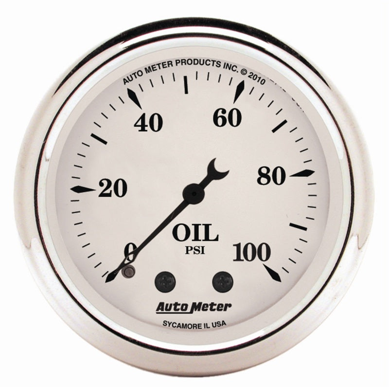 AutoMeter Gauge Oil Press 2-1/16in. 100PSI Mech Old Tyme White AutoMeter Gauge Oil Press 2-1/16in. 100PSI Mech Old Tyme White