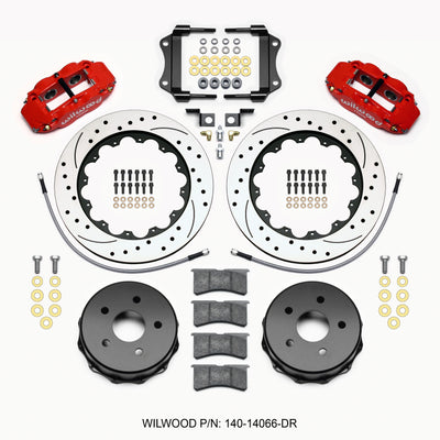 Wilwood Narrow Superlite 4R Rear Kit 14.00in Drilled Red 2007-up Jeep JK w/Lines