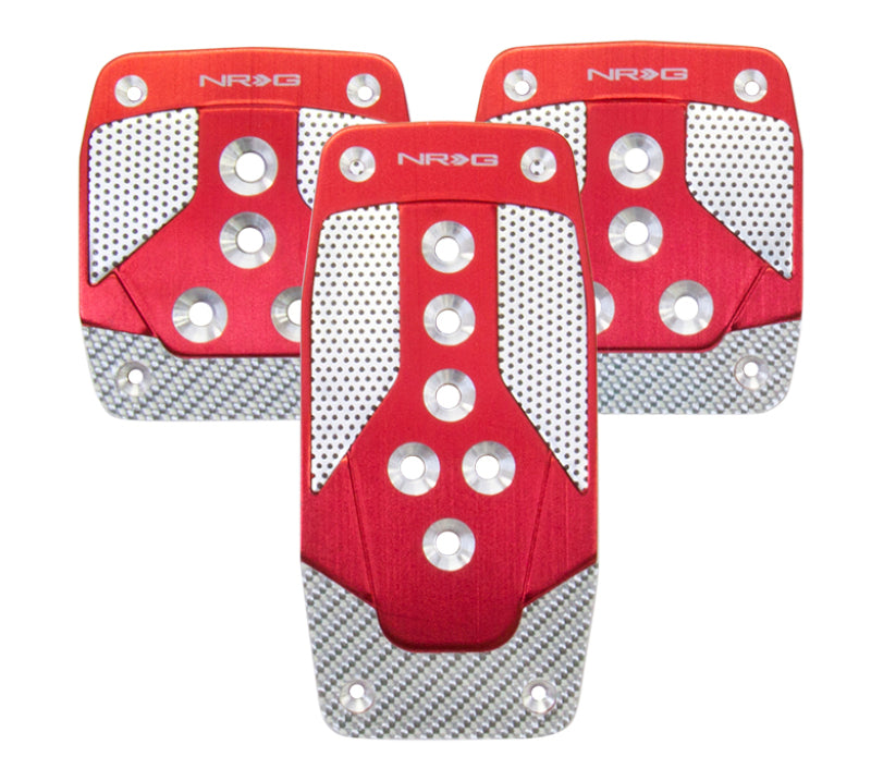 NRG Aluminum Sport Pedal M/T - Red w/Silver Carbon NRG Aluminum Sport Pedal M/T - Red w/Silver Carbon