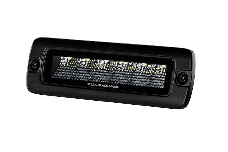 Hella Universal Black Magic 6 L.E.D. Flush Mount Mini Light Bar - Flood Beam Hella Universal Black Magic 6 L.E.D. Flush Mount Mini Light Bar - Flood Beam