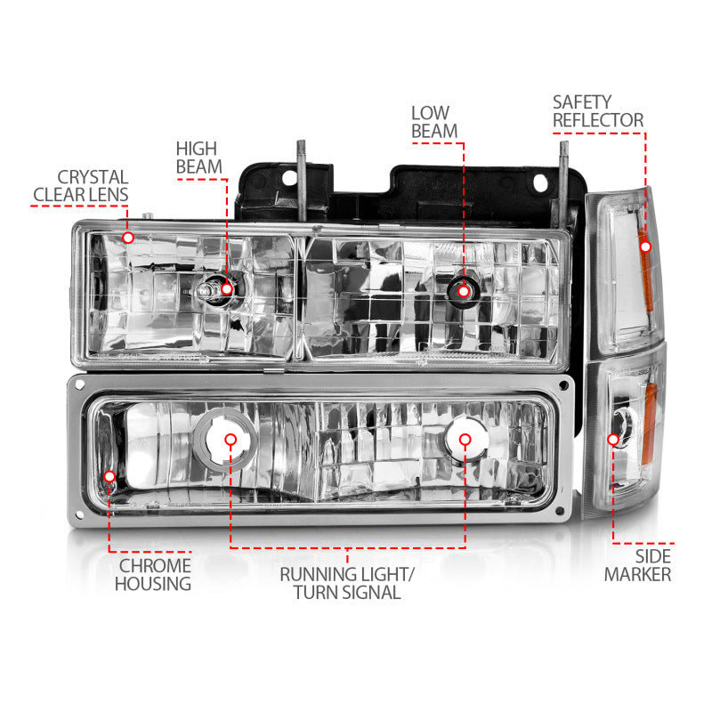 ANZO 88-98 Chevrolet C1500 Crystal Headlights Chrome w/ Signal and Side Marker Lights ANZO 88-98 Chevrolet C1500 Crystal Headlights Chrome w/ Signal and Side Marker Lights