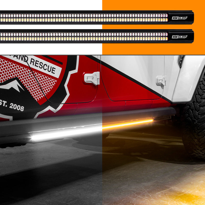 XK Glow Jeep & Truck Running Board Light w/ Turn Signal 2x60in White + Amber XK Glow Jeep & Truck Running Board Light w/ Turn Signal 2x60in White + Amber