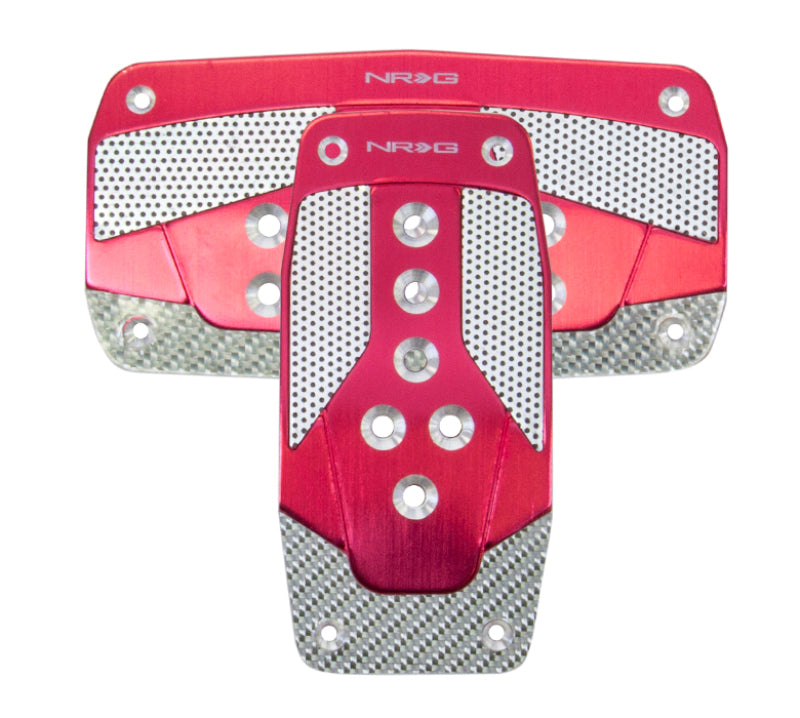 NRG Aluminum Sport Pedal A/T - Red w/Silver Carbon NRG Aluminum Sport Pedal A/T - Red w/Silver Carbon