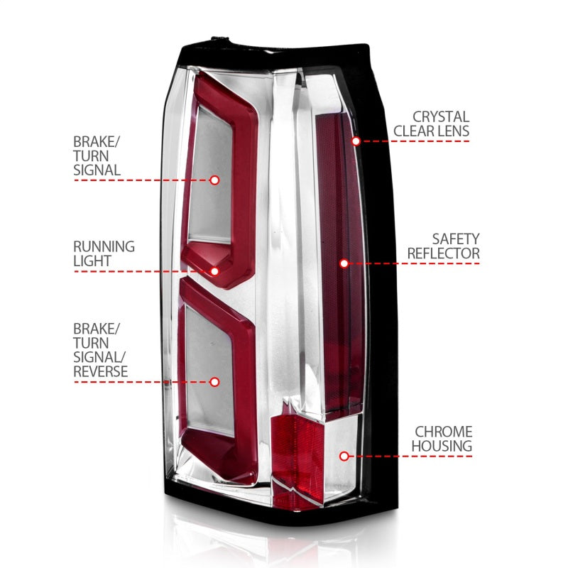 ANZO 2015-2020 Chevrolet Tahoe LED Tail Lights w/ Light Bar Chrome Housing Clear Lens ANZO 2015-2020 Chevrolet Tahoe LED Tail Lights w/ Light Bar Chrome Housing Clear Lens