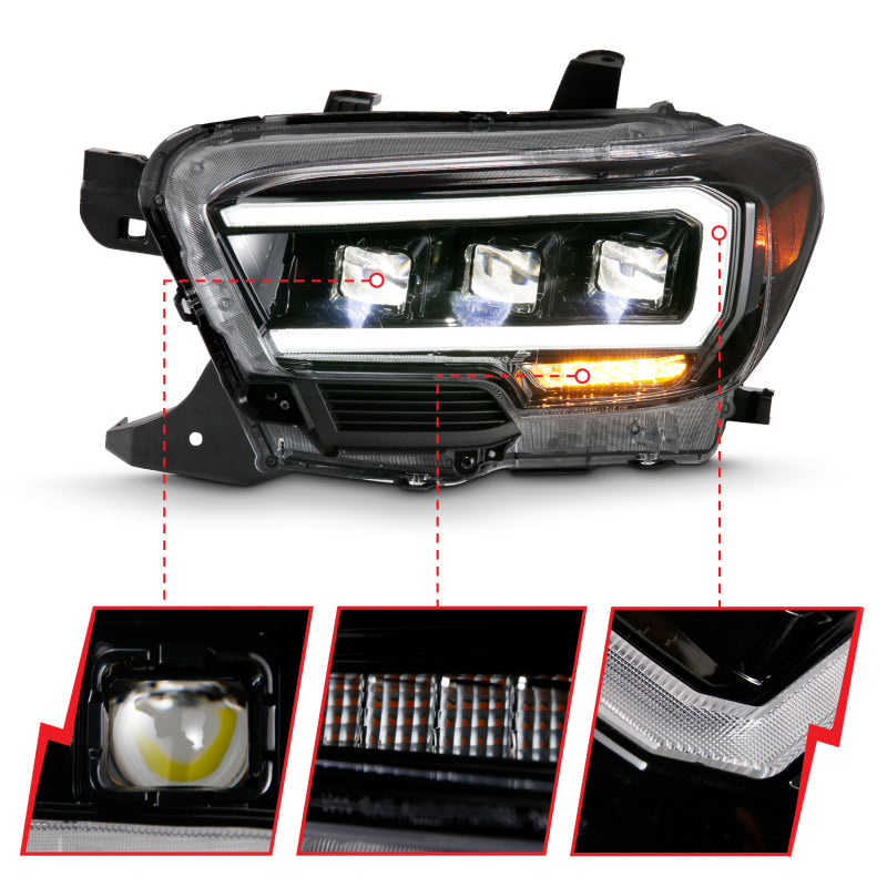 ANZO 2016-2018 Toyota Tacoma LED Projector Headlights Plank Style Black w/ Amber ANZO 2016-2018 Toyota Tacoma LED Projector Headlights Plank Style Black w/ Amber