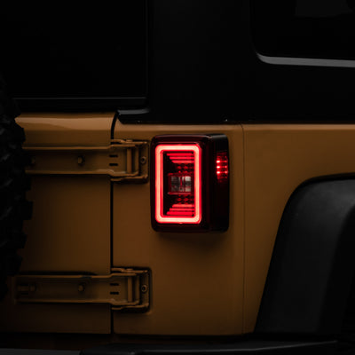 Raxiom 07-18 Jeep Wrangler JK JL Style LED Tail Lights- Black Housing - Red Lens