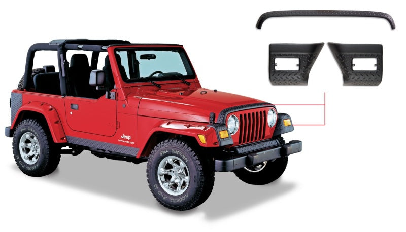 Bushwacker 97-06 Jeep Wrangler Trail Armor Hood Stone Guard and 2 Front Corners - Black Bushwacker 97-06 Jeep Wrangler Trail Armor Hood Stone Guard and 2 Front Corners - Black