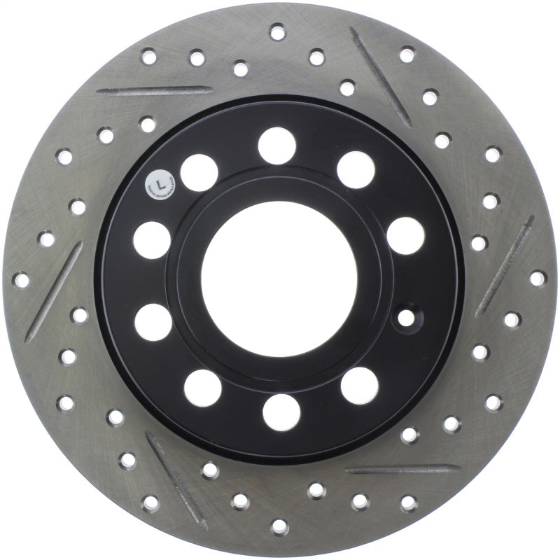 StopTech 11-17 Volkswagen Jetta /Golf / Golf GTI Slotted & Drilled Rear Left Rotor StopTech 11-17 Volkswagen Jetta /Golf / Golf GTI Slotted & Drilled Rear Left Rotor