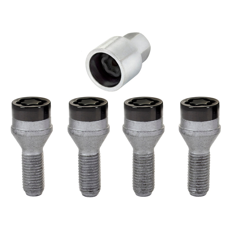 McGard Wheel Lock Bolt Set - 4pk. (Cone Seat) M12X1.5 / 17mm Hex / 25.5mm Shank Length - Black McGard Wheel Lock Bolt Set - 4pk. (Cone Seat) M12X1.5 / 17mm Hex / 25.5mm Shank Length - Black