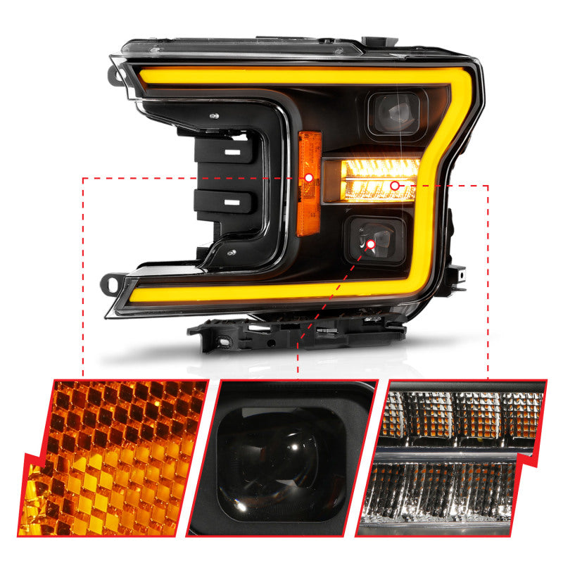 ANZO 18-20 Ford F-150 (w/o Fctry LED) Full LED Proj Headlights w/Light Bar Swtchbk Seq. Black w/Init ANZO 18-20 Ford F-150 (w/o Fctry LED) Full LED Proj Headlights w/Light Bar Swtchbk Seq. Black w/Init