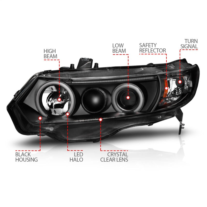 ANZO 2006-2011 Honda Civic Projector Headlights w/ Halo Black (CCFL) ANZO 2006-2011 Honda Civic Projector Headlights w/ Halo Black (CCFL)