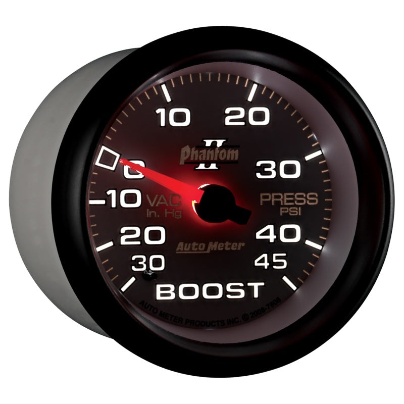 Autometer Phantom II 2-5/8in 30INHG-45PSI Phantom Mechanical Boost/Vacuum Gauge Autometer Phantom II 2-5/8in 30INHG-45PSI Phantom Mechanical Boost/Vacuum Gauge