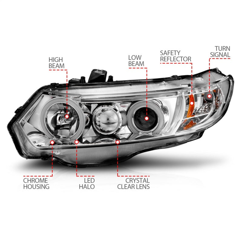 ANZO 2006-2011 Honda Civic Projector Headlights w/ Halo Chrome (CCFL) ANZO 2006-2011 Honda Civic Projector Headlights w/ Halo Chrome (CCFL)