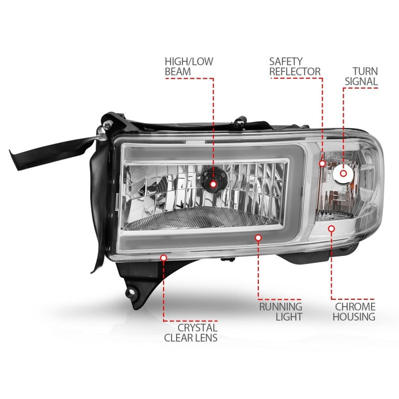 ANZO 94-02 Dodge RAM Crystal Headlight - w/ Light Bar Chrome Housing ANZO 94-02 Dodge RAM Crystal Headlight - w/ Light Bar Chrome Housing