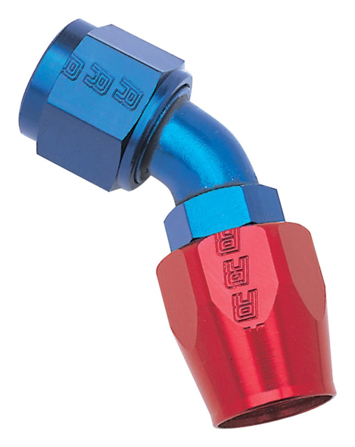 Russell Performance -4 AN Red/Blue 45 Degree Full Flow Hose End Russell Performance -4 AN Red/Blue 45 Degree Full Flow Hose End