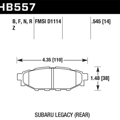 Hawk 2013-2014 Subaru BRZ Ltd (277mm Fr Disc/Solid Rr Disc) High Perf. Street 5.0 Rear Brake Pads