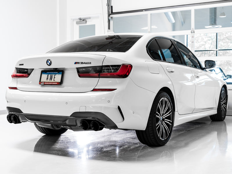 AWE Tuning 2019+ BMW M340i (G20) Resonated Touring Edition Exhaust - Quad Diamond Black Tips AWE Tuning 2019+ BMW M340i (G20) Resonated Touring Edition Exhaust - Quad Diamond Black Tips