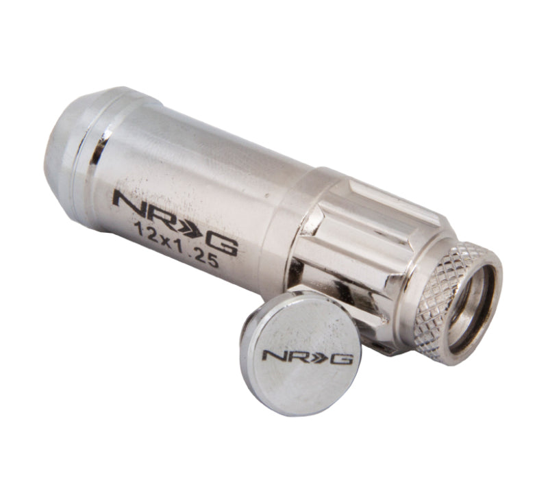 NRG 700 Series M12 X 1.25 Steel Lug Nut w/Dust Cap Cover Set 21 Pc w/Locks & Lock Socket - Silver NRG 700 Series M12 X 1.25 Steel Lug Nut w/Dust Cap Cover Set 21 Pc w/Locks & Lock Socket - Silver