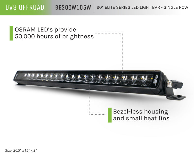 DV8 Offroad 20in Elite Series Light Bar 105W LED - Single Row DV8 Offroad 20in Elite Series Light Bar 105W LED - Single Row
