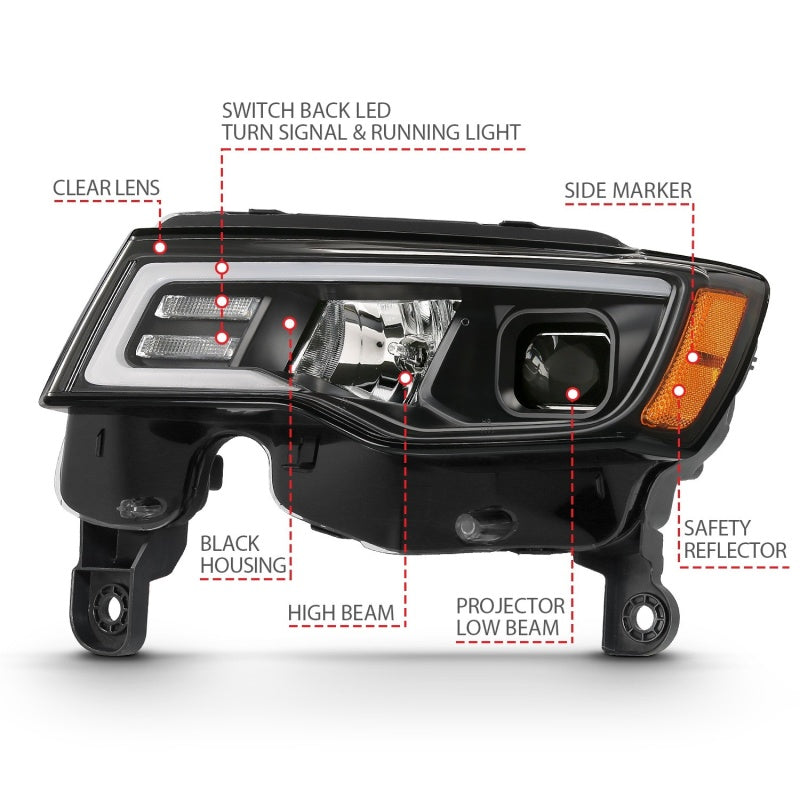 ANZO 2017-2018 Jeep Grand Cherokee Projector Headlights w/ Plank Style Switchback - Chrome w/ Amber ANZO 2017-2018 Jeep Grand Cherokee Projector Headlights w/ Plank Style Switchback - Chrome w/ Amber