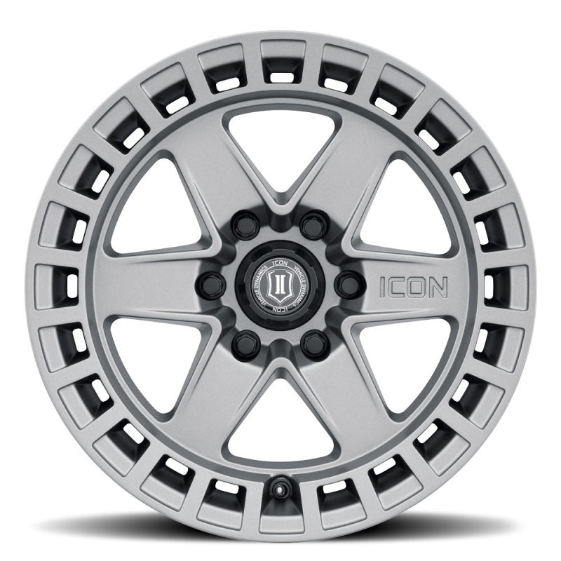 ICON Raider 17x8.5 6x5.5 0mm Offset 4.75in BS Titanium Wheel ICON Raider 17x8.5 6x5.5 0mm Offset 4.75in BS Titanium Wheel