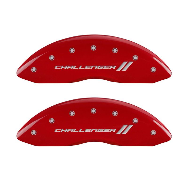 MGP 4 Caliper Covers Engraved Front & Rear With stripes/Challenger Red finish silver ch MGP 4 Caliper Covers Engraved Front & Rear With stripes/Challenger Red finish silver ch