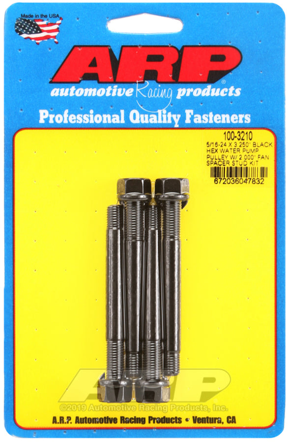 ARP 5/16-24 X 3.250 Black Hex Water Pump Pulley w/ 2.000in Fan Spacer Stud Kit ARP 5/16-24 X 3.250 Black Hex Water Pump Pulley w/ 2.000in Fan Spacer Stud Kit