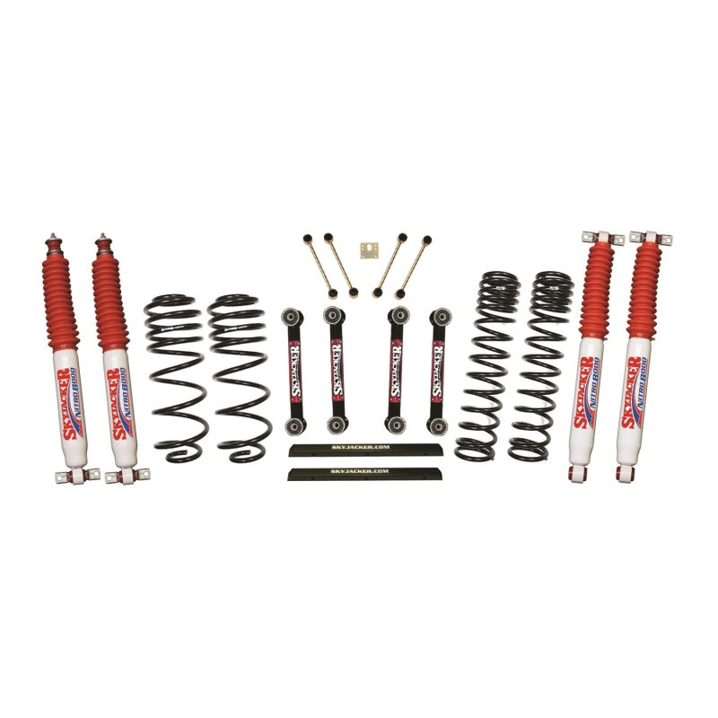 Skyjacker Jeep TJ/LJ 4in Dual Rate Long Travel Front/Rear Suspension Lift Kit w/ Nitro 8000 Shocks Skyjacker Jeep TJ/LJ 4in Dual Rate Long Travel Front/Rear Suspension Lift Kit w/ Nitro 8000 Shocks