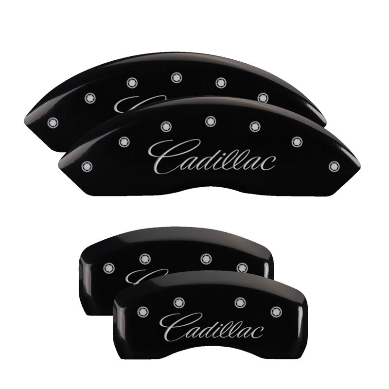 MGP 4 Caliper Covers Engraved Front & Rear Cursive/Cadillac Black finish silver ch MGP 4 Caliper Covers Engraved Front & Rear Cursive/Cadillac Black finish silver ch