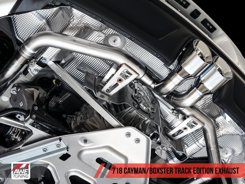 AWE Tuning Porsche 718 Boxster / Cayman Track Edition Exhaust - Chrome Silver Tips AWE Tuning Porsche 718 Boxster / Cayman Track Edition Exhaust - Chrome Silver Tips