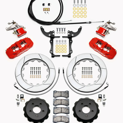 Wilwood AERO4 / MC4 Rear Kit 14.00 Red 2015-Up Mustang w/Lines & Cables