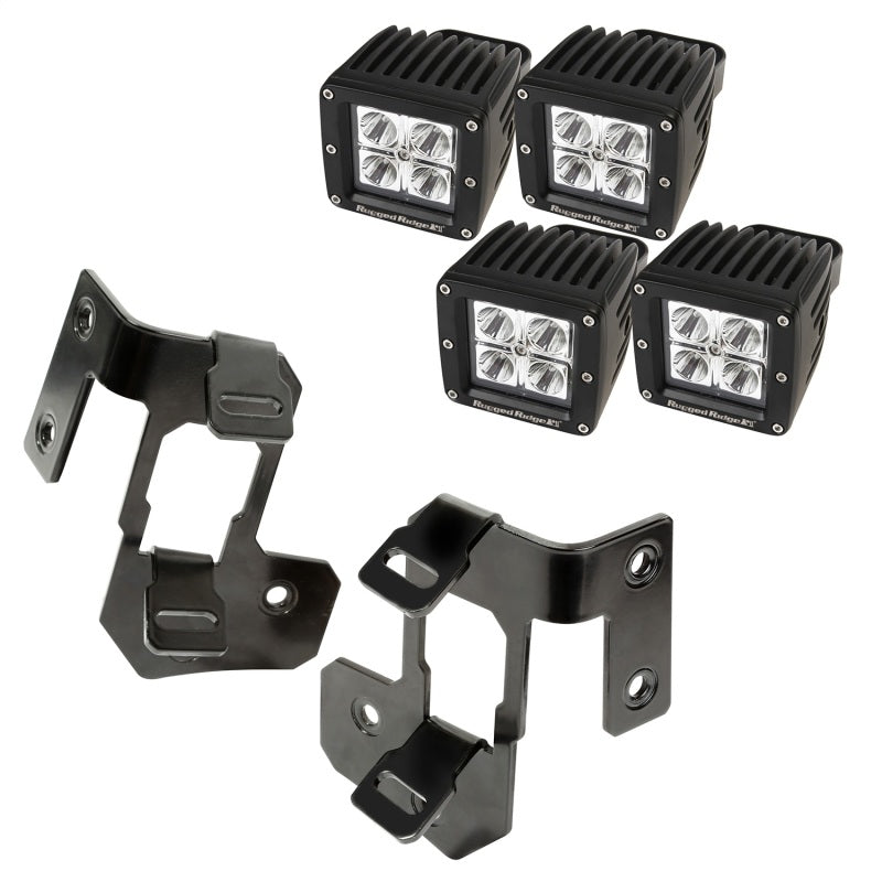 Rugged Ridge 07-18 Jeep Wrangler JK Semi-Gloss Black Square A-Pillar LED Light Mount Kit Rugged Ridge 07-18 Jeep Wrangler JK Semi-Gloss Black Square A-Pillar LED Light Mount Kit