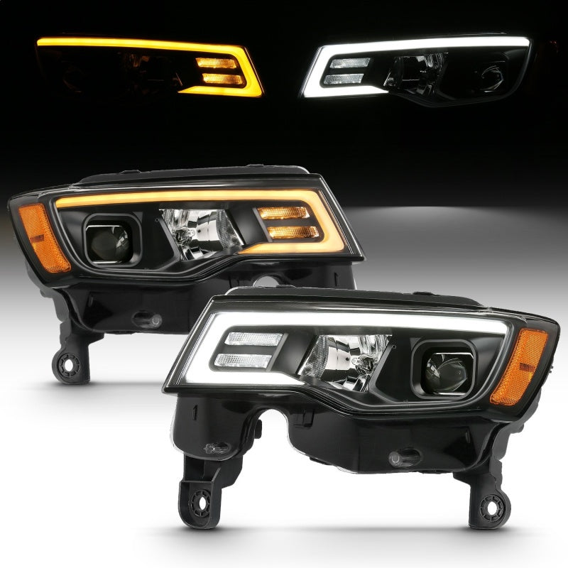 ANZO 2017-2018 Jeep Grand Cherokee Projector Headlights w/ Plank Style Switchback - Chrome w/ Amber ANZO 2017-2018 Jeep Grand Cherokee Projector Headlights w/ Plank Style Switchback - Chrome w/ Amber