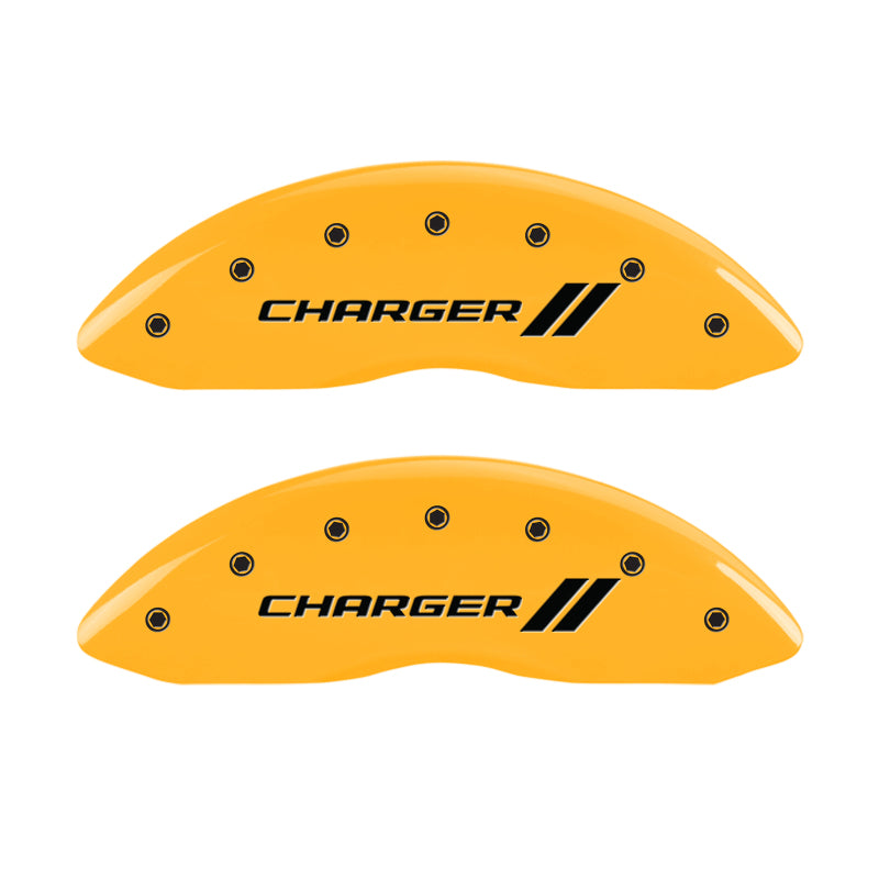MGP 4 Caliper Covers Engraved Front & Rear With stripes/Charger Yellow finish black ch MGP 4 Caliper Covers Engraved Front & Rear With stripes/Charger Yellow finish black ch