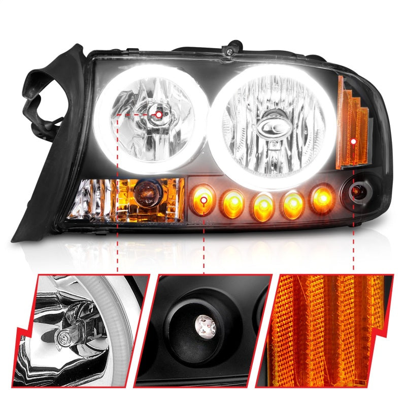 ANZO 1997-2004 Dodge Dakota Crystal Headlights Black 1pc ANZO 1997-2004 Dodge Dakota Crystal Headlights Black 1pc