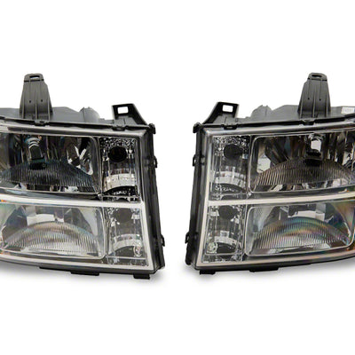 Raxiom 07-14 GMC Sierra 1500/2500 HD/3500 HD Axial OEM Rep Headlights- Chrome Housing (Clear Lens)
