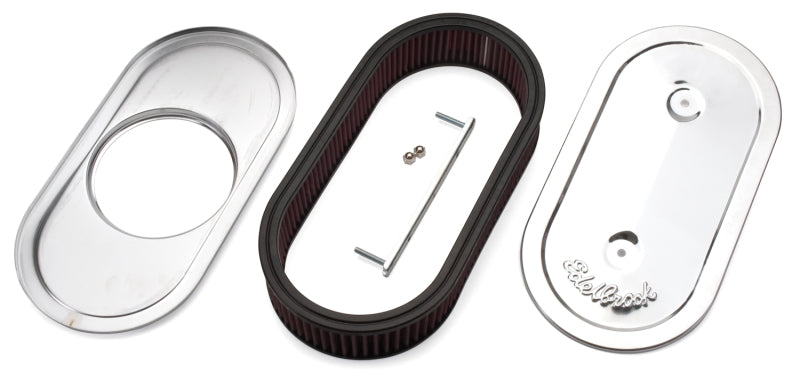 Edelbrock Air Cleaner Pro-Flo Series Oval Steel Top Cloth Element 13 5In X 7In X 3 5In Chrome Edelbrock Air Cleaner Pro-Flo Series Oval Steel Top Cloth Element 13 5In X 7In X 3 5In Chrome