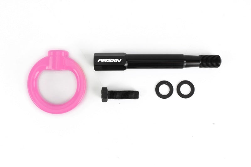 Perrin 08-14 Subaru WRX/STI Hatchback Tow Hook Kit (Rear) - Hyper Pink Perrin 08-14 Subaru WRX/STI Hatchback Tow Hook Kit (Rear) - Hyper Pink