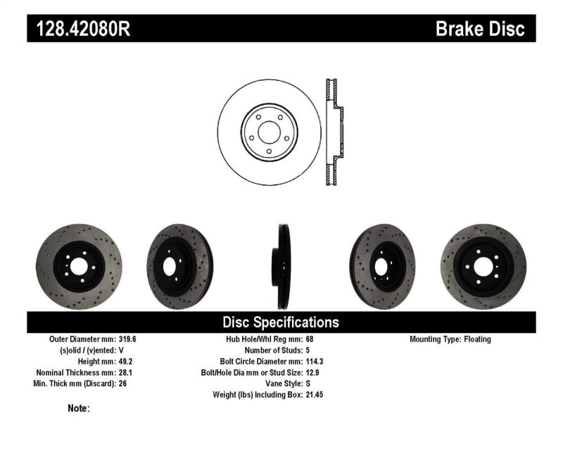 StopTech 08-09 Infiniti EX35 / 05-08 G35 / 09 G37 / 06-09 M35/M45 Drilled Right Front Rotor StopTech 08-09 Infiniti EX35 / 05-08 G35 / 09 G37 / 06-09 M35/M45 Drilled Right Front Rotor