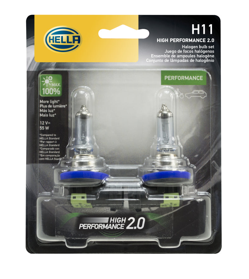 Hella H11 12V 55W PGJ19-2 HP2.0 Performance Halogen Bulb - Pair Hella H11 12V 55W PGJ19-2 HP2.0 Performance Halogen Bulb - Pair