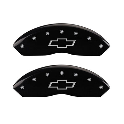 MGP 4 Caliper Covers Engraved Front & Rear Bowtie Black finish silver ch