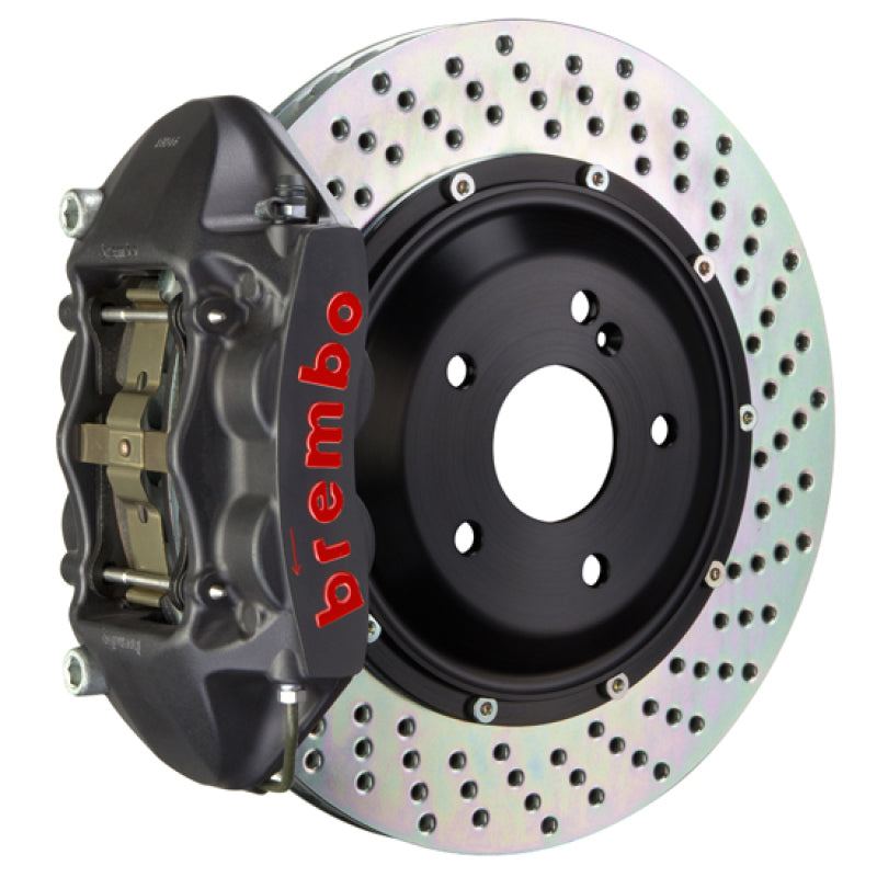 Brembo 08-15 Lancer Evo X Rear GTS BBK 4 Piston Cast 345x28 2pc Rotor Drilled-Black HA Brembo 08-15 Lancer Evo X Rear GTS BBK 4 Piston Cast 345x28 2pc Rotor Drilled-Black HA