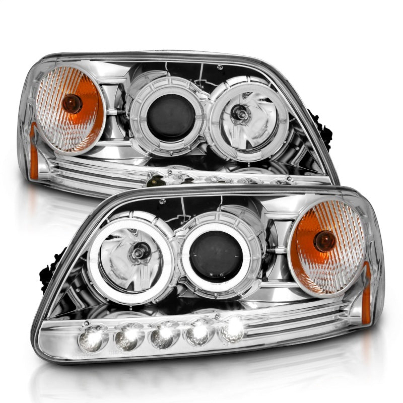 ANZO 1997.5-2003 Ford F-150 Projector Headlights w/ Halo and LED Chrome 1pc ANZO 1997.5-2003 Ford F-150 Projector Headlights w/ Halo and LED Chrome 1pc