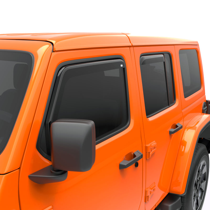 EGR 2018 jeep Wrangler JL SlimLine In-Channel WindowVisors Set of 4 - Dark Smoke EGR 2018 jeep Wrangler JL SlimLine In-Channel WindowVisors Set of 4 - Dark Smoke