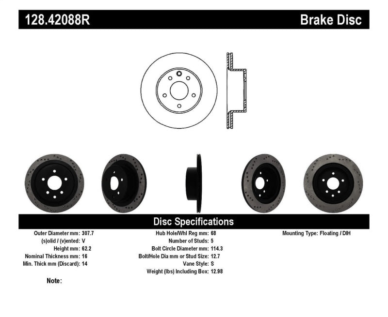 StopTech 08-09 Infiniti EX35 / 05-08 G35 / 09 G37 / 06-09 M35/M45 Drilled Right Rear Rotor StopTech 08-09 Infiniti EX35 / 05-08 G35 / 09 G37 / 06-09 M35/M45 Drilled Right Rear Rotor