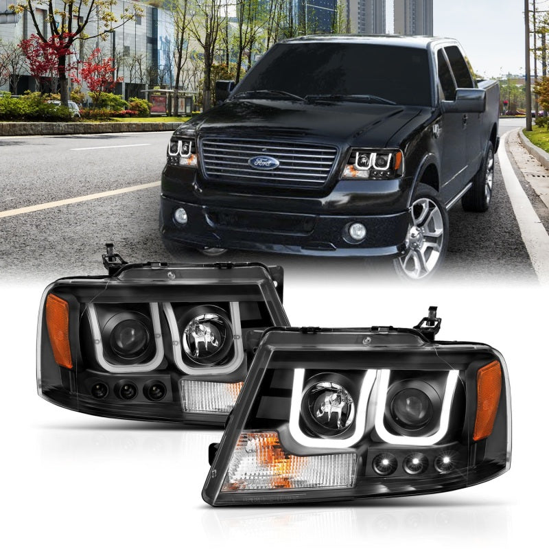 ANZO 2004-2008 Ford F-150 Projector Headlights w/ U-Bar Black ANZO 2004-2008 Ford F-150 Projector Headlights w/ U-Bar Black