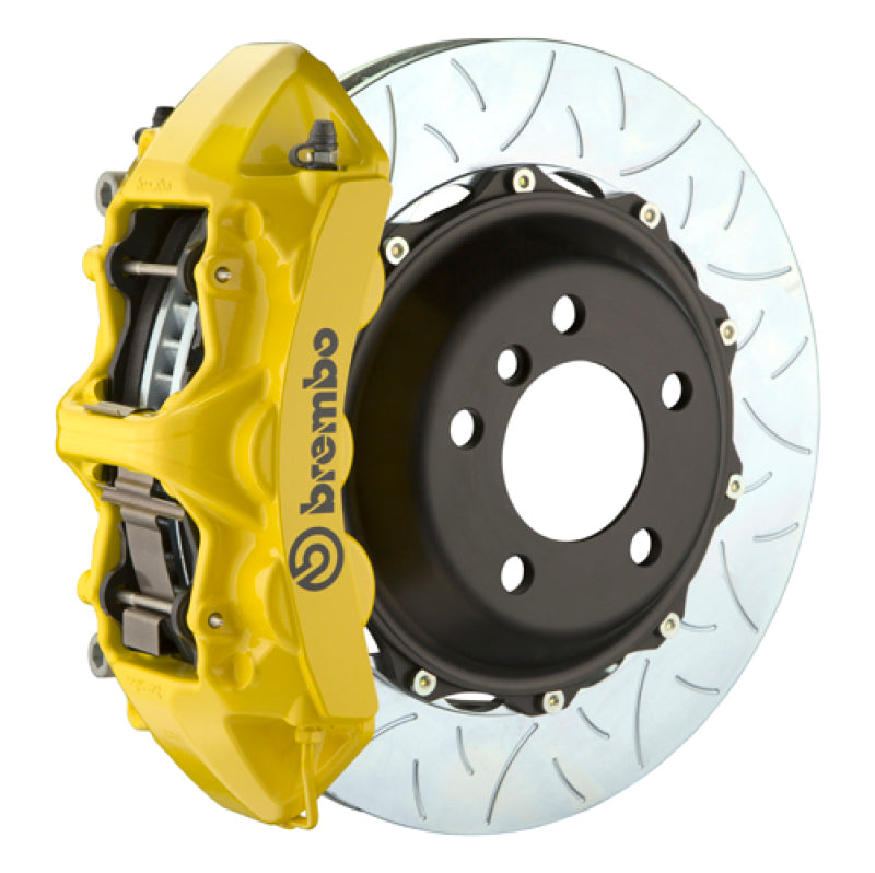 Brembo 99-07 Evo VI/VII/VIII/IXFront GT BBK 6 Piston Cast 355x32 2pc Rotor Slotted Type3- Yellow Brembo 99-07 Evo VI/VII/VIII/IXFront GT BBK 6 Piston Cast 355x32 2pc Rotor Slotted Type3- Yellow